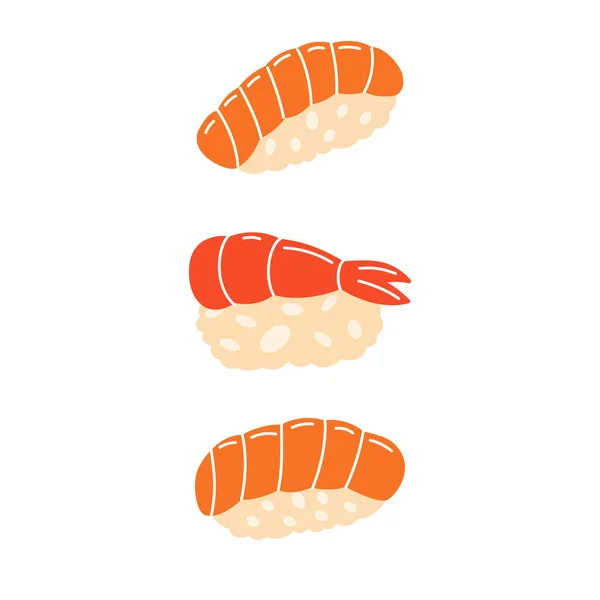 Sake Nigiri Toro Sushi Ebi Sushi Japon Mutfağı Geleneksel Yemekler — Stok Vektör