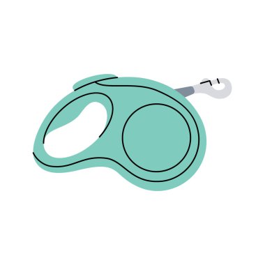 Teyp tasması, geri çekilebilir tasma. Hayvan aksesuarları, oyuncak malzemeleri. Vektör çizimi. Beyaz arkaplanda izole