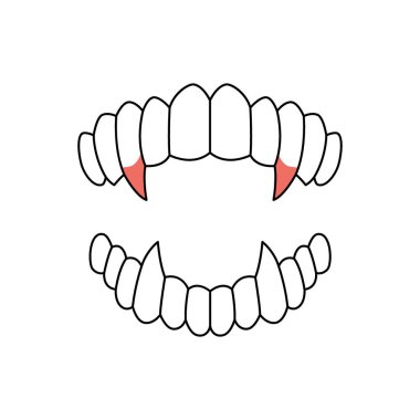 Vampir korku dişleri. Vektör çizimi. Beyaz arkaplanda izole.