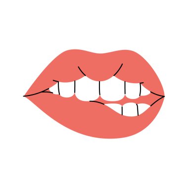 Seksi ısıran dudaklar. Vektör çizimi. Beyaz arkaplanda izole.