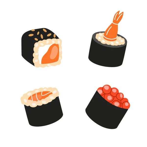 Sushi Sammlung Japanische Küche Traditionelle Lebensmittel Thunfischrolle Tekkamaki Futomaki Vektorillustration — Stockvektor