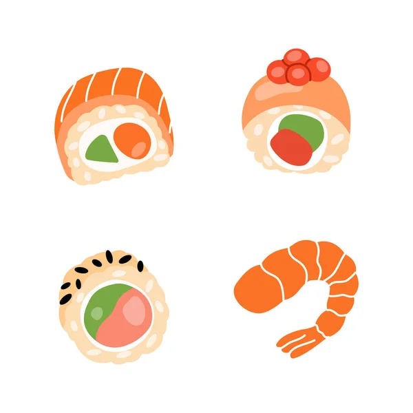 Suşi Yiyecekleri Koleksiyonu Japon Mutfağı Geleneksel Yiyecekler Tekkamaki Tuna Rulosu — Stok Vektör