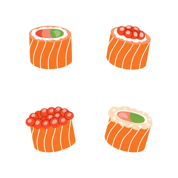 Des Sushis Aux Fruits Mer Cuisine Japonaise Cuisine Traditionnelle Rouleau — Image vectorielle