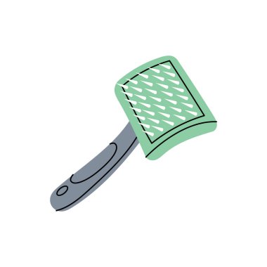 Evcil hayvan fırçası. Hayvan aksesuarları, oyuncak malzemeleri. Vektör çizimi. Beyaz arkaplanda izole.