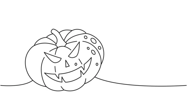 Kürbis Mit Beängstigendem Gesicht Eine Linie Durchgehende Zeichnung Halloween Kürbis — Stockvektor