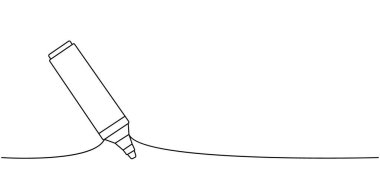 İşaretli kalem, okul malzemeleri sürekli bir çizgi çiziyor. Okula geri dön. Sürekli bir çizim yap. Vektör minimalist doğrusal çizim. Beyaz arkaplanda izole