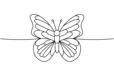 Butterfly one line continuous drawing. Old school tattoo continuous one line illustration. Vector minimalist linear illustration. Isolated on white background clipart