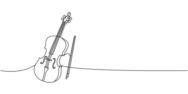 ヴァイオリン 弦楽器 1行連続描画 ミュージカル楽器連続1行イラスト ベクトルミニマリストリニアイラスト 白い背景に隔離される — ストックベクタ