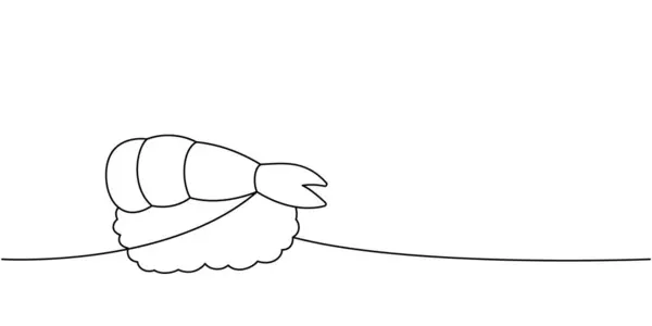 エビナイリ エビ寿司 1行連続図 日本料理 伝統料理連続一行イラスト ベクトルミニマリストリニアイラスト 白い背景に隔離される — ストックベクタ