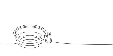 Evcil hayvan için taşınabilir su kabı. Sürekli çizim. Hayvanlar için aksesuarlar, evcil hayvan oyuncakları sürekli bir çizim çizimi. Vektör minimalist doğrusal çizim. Beyaz arkaplanda izole