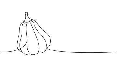 Sonbahar balkabağı, sebze bir çizgi sürekli çizim. Cadılar Bayramı balkabağı tek bir çizgiden ibarettir. Vektör minimalist doğrusal çizim. Beyaz arkaplanda izole