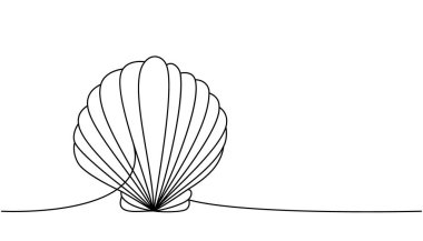 Deniz kabuğu sürekli bir çizgi çiziyor. Tropikal su altı kabuğu sürekli bir çizgi çizimi. Vektör minimalist doğrusal çizim. Beyaz arkaplanda izole