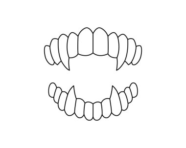Vampire horror teeth line silhouette. Vector minimalist linear illustration. Isolated on white background clipart