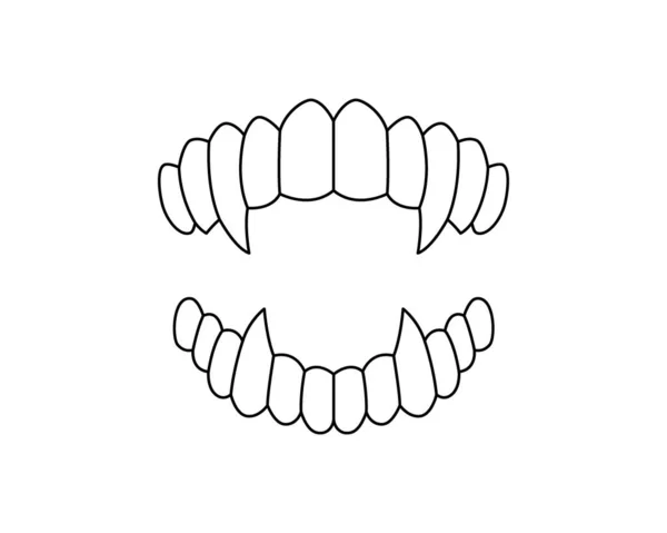 Vampir Korku Diş Çizgisi Silueti Vektör Minimalist Doğrusal Çizim Beyaz Vektör Grafikler