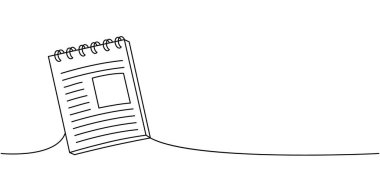 Not defteri, okul sürekli çizim yapıyor. Okula geri dön. Sürekli bir çizim yap. Vektör minimalist doğrusal çizim. Beyaz arkaplanda izole