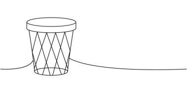 Okul çöp tenekesi, ofis malzemeleri kesintisiz bir çizim. Okula geri dön. Sürekli bir çizim yap. Vektör minimalist doğrusal çizim. Beyaz arkaplanda izole