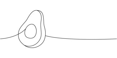 Avokado bir çizgi sürekli çizim. Japon mutfağı. Geleneksel yemekler. Tek bir çizgiden ibaret. Vektör minimalist doğrusal çizim. Beyaz arkaplanda izole