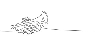 Tuba, aralıksız tek bir çizgi çiz. Müzik enstrümanları sürekli tek bir çizgi çiziyor. Vektör minimalist doğrusal çizim. Beyaz arkaplanda izole