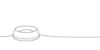 Evcil hayvan kasesi, köpek kasesi bir çizgi sürekli çizim. Hayvanlar için aksesuarlar, evcil hayvan oyuncakları sürekli bir çizim çizimi. Vektör minimalist doğrusal çizim. Beyaz arkaplanda izole