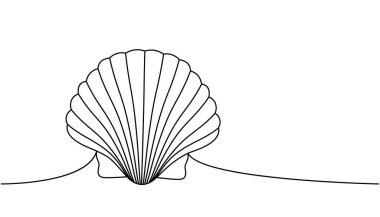 Deniz kabuğu kabuğu sürekli bir çizgi çiziyor. Tropikal su altı kabuğu sürekli bir çizgi çizimi. Vektör minimalist doğrusal çizim. Beyaz arkaplanda izole
