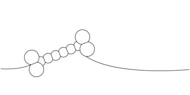 Köpek oyuncağını sürekli çizerek çiğniyor. Hayvanlar için aksesuarlar, evcil hayvan oyuncakları sürekli bir çizim çizimi. Vektör minimalist doğrusal çizim. Beyaz arkaplanda izole