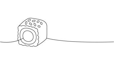 Tekkamaki sürekli bir çizgi çekiyor. Japon mutfağı. Geleneksel yemekler. Tek bir çizgiden ibaret. Vektör minimalist doğrusal çizim. Beyaz arkaplanda izole