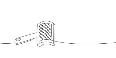 Hayvan fırçası, kürk çıkarıcı bir çizgi sürekli çizim. Hayvanlar için aksesuarlar, evcil hayvan oyuncakları sürekli bir çizim çizimi. Vektör minimalist doğrusal çizim. Beyaz arkaplanda izole