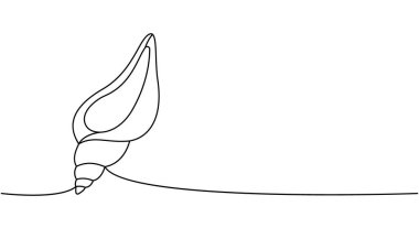 Sualtı kabuğu sürekli bir çizgi çizer. Tropikal su altı kabuğu sürekli bir çizgi çizimi. Vektör minimalist doğrusal çizim. Beyaz arkaplanda izole