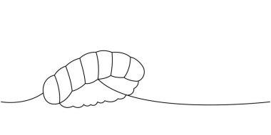 Sake nigiri sushi, toro sushi bir satır aralıksız çizim. Japon mutfağı. Geleneksel yemekler. Tek bir çizgiden ibaret. Vektör minimalist doğrusal çizim. Beyaz arkaplanda izole