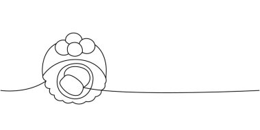 Futomaki, Philadelphia suşisi aralıksız bir çizim yapıyor. Japon mutfağı. Geleneksel yemekler. Tek bir çizgiden ibaret. Vektör minimalist doğrusal çizim. Beyaz arkaplanda izole