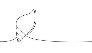 Deniz kabuğu sürekli bir çizgi çiziyor. Tropikal su altı kabuğu sürekli bir çizgi çizimi. Vektör minimalist doğrusal çizim. Beyaz arkaplanda izole