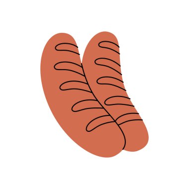 Alman usulü kızarmış sosis. Bira barı ürünü. Bira imalatı, fabrika üretimi. Vektör çizimi. Beyaz arkaplanda izole.