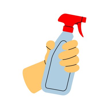 Anti bakteriyel spreyle. Temizlik aleti. Oda servisi ekipmanları. Vektör çizimi. Beyaz arkaplanda izole.