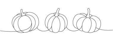 Balkabağı hazır. Sonbahar Cadılar Bayramı balkabakları aralıksız bir çizim. Sonbahar Cadılar Bayramı sebzeleri tek bir çizgiden ibarettir. Vektör minimalist doğrusal çizim. Beyaz arkaplanda izole