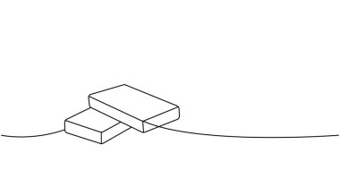 Banyo bezi, çamaşır süngeri sürekli bir çizim. Temizlik hizmetleri araçları sürekli bir çizgi çizimi yapar. Vektör doğrusal çizim. Beyaz arkaplanda izole