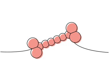 Köpek çiğneme oyuncağı bir çizgi renkli aralıksız çizim. Hayvanlar için aksesuarlar, evcil hayvan oyuncakları sürekli bir çizim çizimi. Vektör doğrusal çizim. Beyaz arkaplanda izole