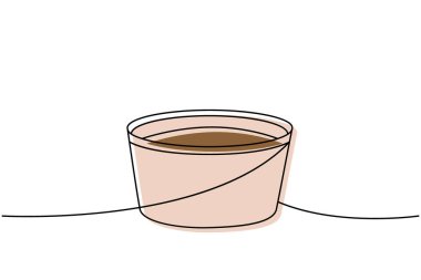 Soya kasesi bir çizgi renkli sürekli çizim. Japon mutfağı. Geleneksel yemekler. Tek bir çizgiden ibaret. Vektör doğrusal çizim. Beyaz arkaplanda izole