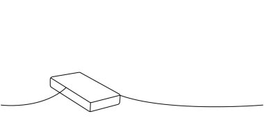 Sünger, bez bir çizgi aralıksız çizim. Temizlik hizmetleri araçları sürekli bir çizgi çizimi yapar. Vektör doğrusal çizim. Beyaz arkaplanda izole