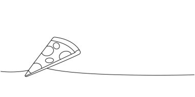 İtalyan pizzası kesintisiz bir çizgi çizer. Geleneksel İtalyan fast food 'u tek bir çizgiden ibaret. Vektör doğrusal çizim. Beyaz arkaplanda izole