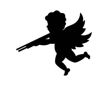 Silahlı bir melek. Melek silueti. Sevgililer Günü. Aşk sembolü. Vektör çizimi. Beyaz arkaplanda izole.