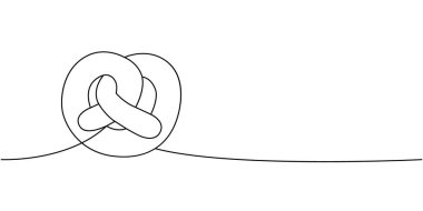 Bagel, ekmek bir çizgi aralıksız çizim. Bira barı ürünleri tek satırlık illüstrasyonlar halinde. Vektör doğrusal çizim. Beyaz arkaplanda izole