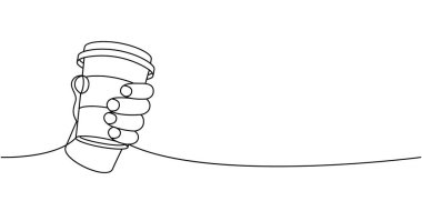 El ele tutuşup kahve fincanı çizmeye devam edin. Kafe menüsü ve kahve dükkanı için el yapımı öğeler. Vektör doğrusal çizim. Beyaz arkaplanda izole