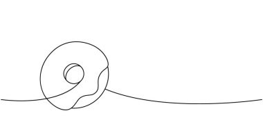 Tek çizgili kremalı çörek, sürekli çizim. Pastanede tatlı hamur işi. Vektör doğrusal çizim. Beyaz arkaplanda izole