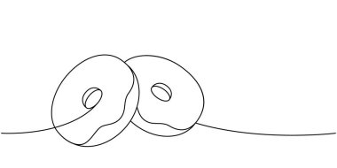 Çörekler tek sıra halinde. Pastanede tatlı hamur işi. Vektör doğrusal çizim. Beyaz arkaplanda izole