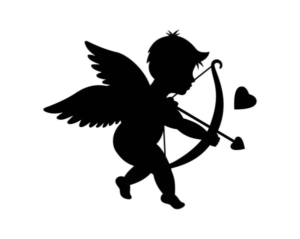 Cupid Shooting Arrows Cherub Silhouette Valentines Day Love Symbol Vector — Stock Vector