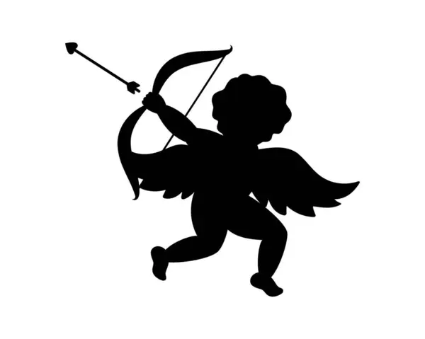 Cupid Bow Arrows Cherub Silhouette Valentines Day Love Symbol Vector — Stock Vector
