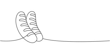 Alman kızarmış sosisleri. Bir sıra sürekli çizim. Bira barı ürünleri tek satırlık illüstrasyonlar halinde. Vektör doğrusal çizim. Beyaz arkaplanda izole