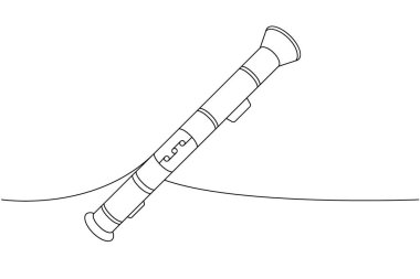 Tanksavar bombasını sürekli ateşliyor. Çeşitli modern silahlar sürekli tek bir çizgiden yansıtılıyor. Vektör doğrusal çizim. Beyaz arkaplanda izole