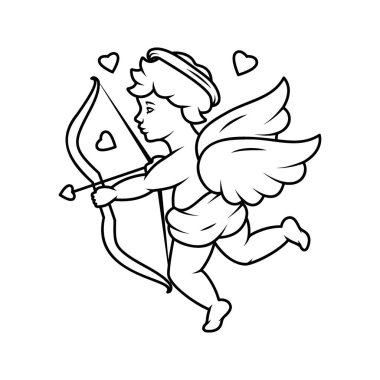 Cupids ok atıyor. Kanatlı bir melek. Sevgililer Günü. Vektör çizimi. Beyaz arkaplanda izole.