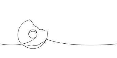 Sürekli çizilen bir lokma çörek. Pastanede tatlı hamur işi. Vektör doğrusal çizim. Beyaz arkaplanda izole